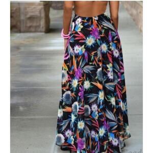Her Destiny Feathers Tie Peasant Maxi Skirt Size 1x Plus Purple Floral Boho
